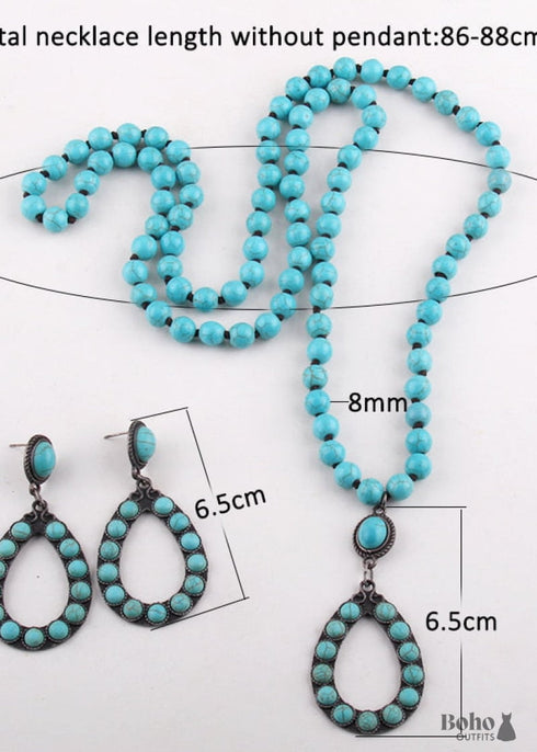 Boho Necklace, Jewelry Set, RH Turquoise White Blue Natural Stone
